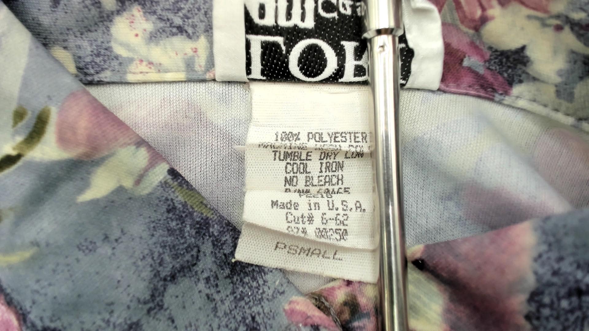 70s Lori Watercolor Floral Button Blouse Purple Pink Long Sleeve Small