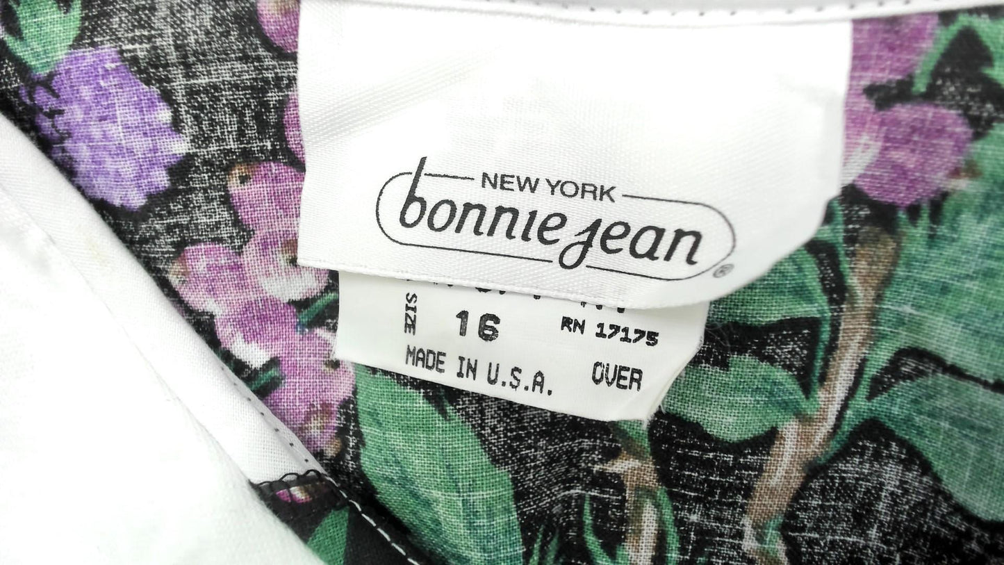 80s Bonnie Jean Purple Grape Print Dress Peter Pan Collar Extra Small XS