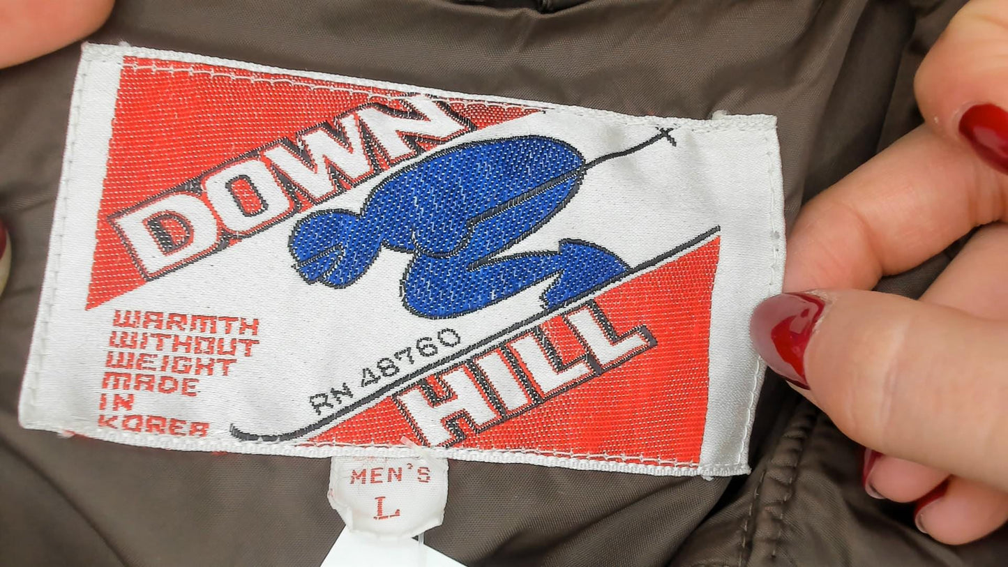 70s Down Hill Western Puffer Vest Brown Corduroy Nylon Snap Front Medium