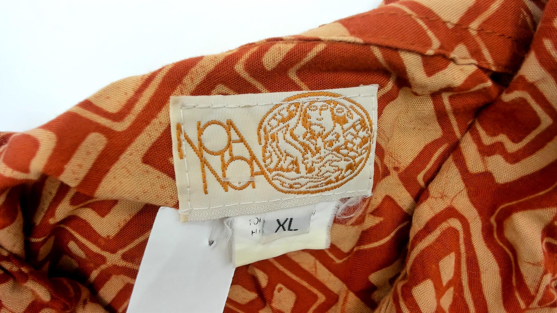 90s Noa Noa Hawaiian Shirt Dress Orange Rayon Tapa Print Midi XL