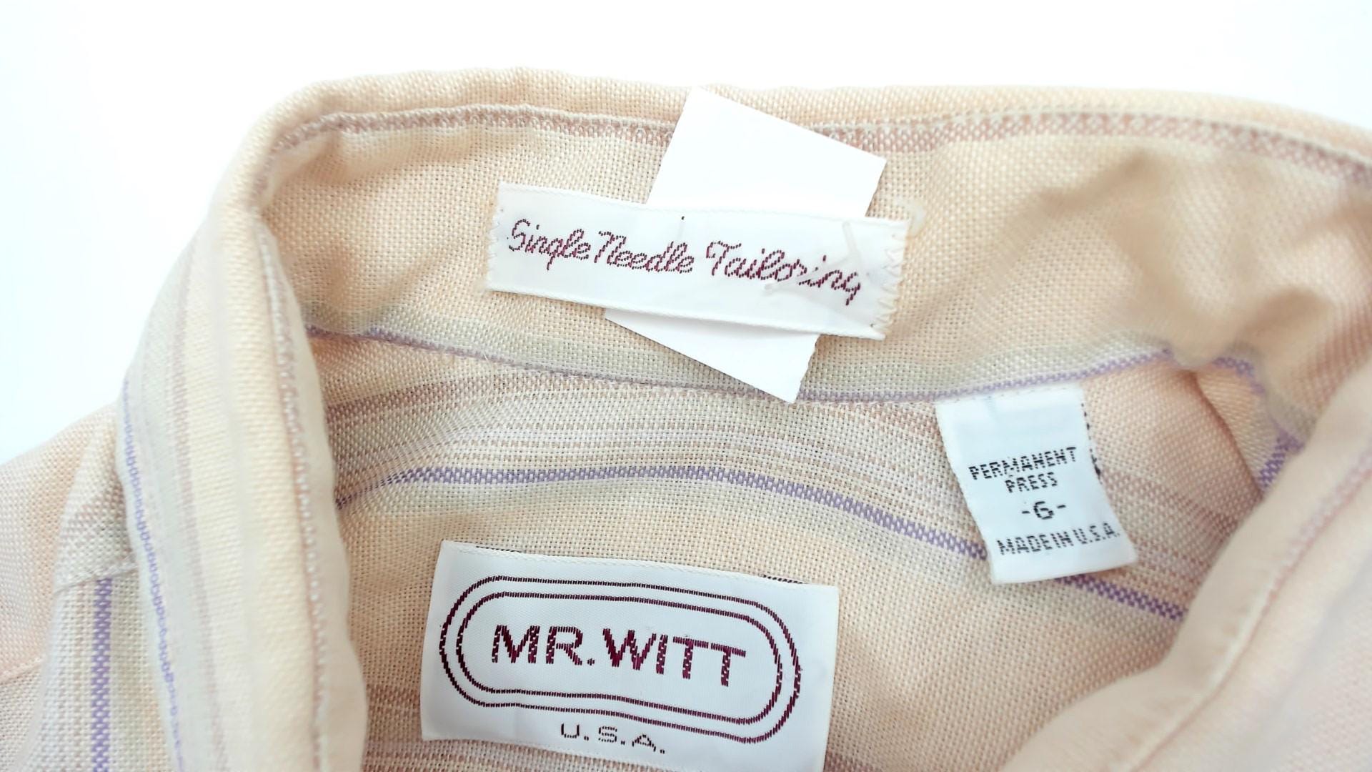 80s Mr Witt Striped Button Down Oxford Shirt Cream Lavender Blue Small S