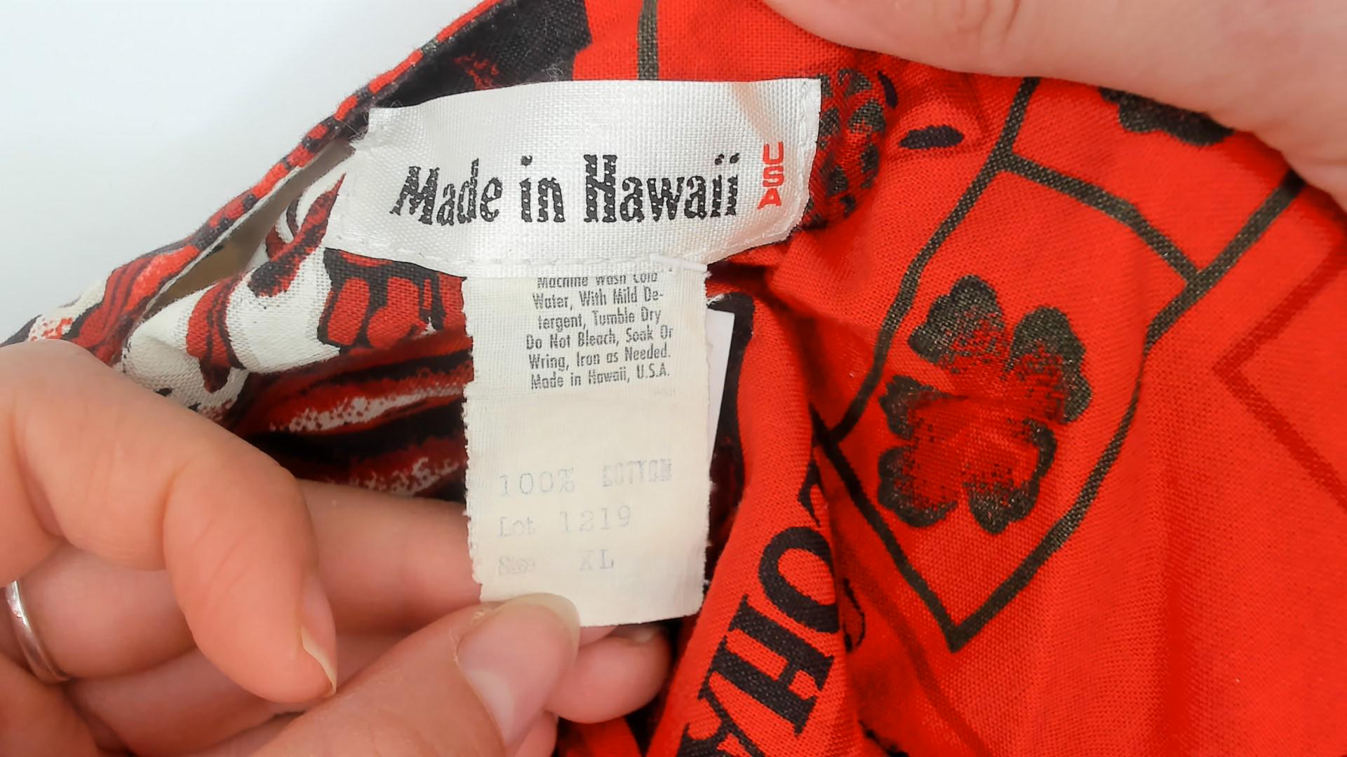 80s Hawaiian Cotton Mini Dress Pineapple Aloha Block Print Red Extra Large