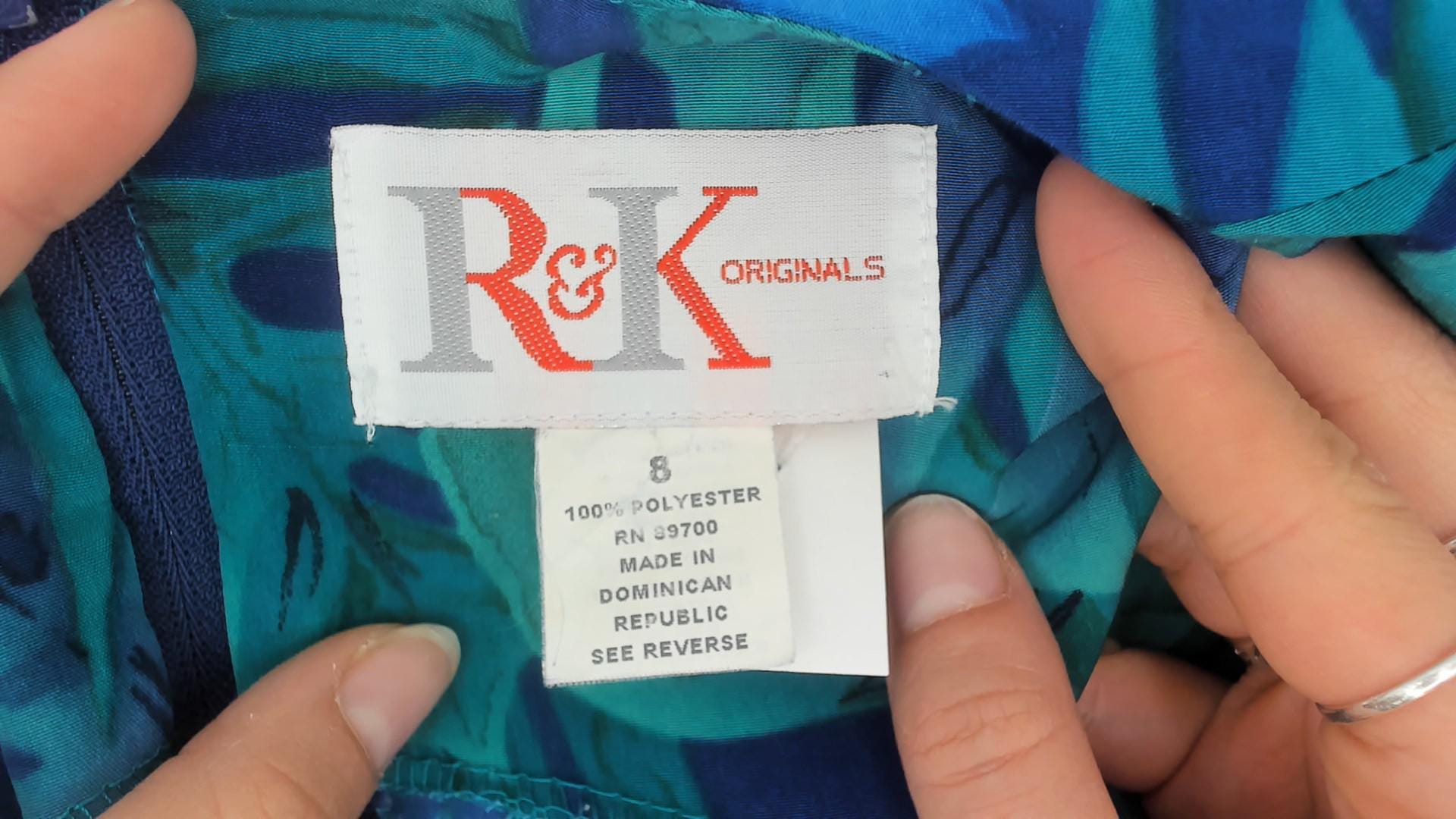 90s R&K Originals Botanical Maxi Dress Emerald Teal Lavender Navy Size 8