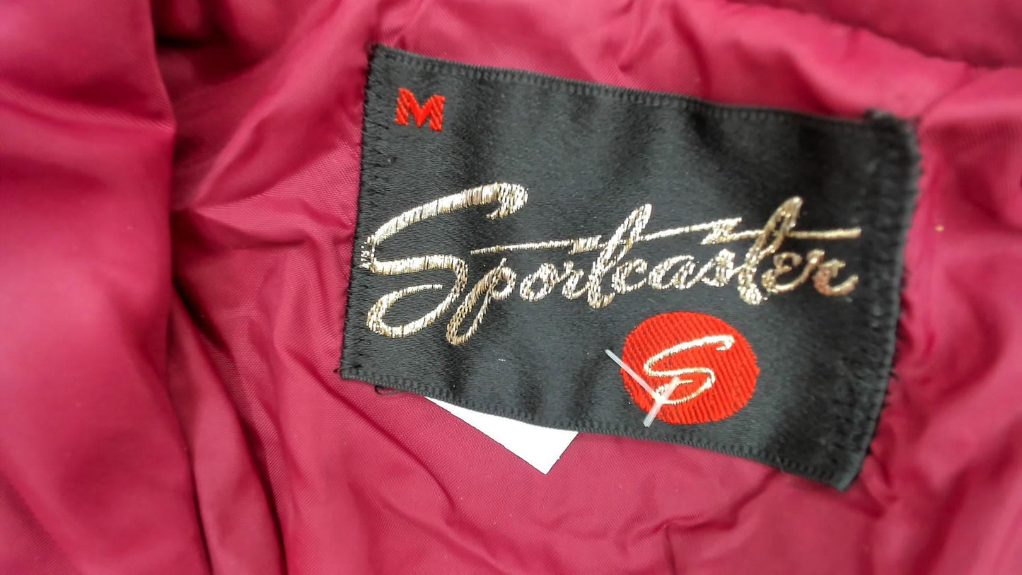 80s Sportscaster Burgundy Nylon Puffer Jacket Snap Front Small