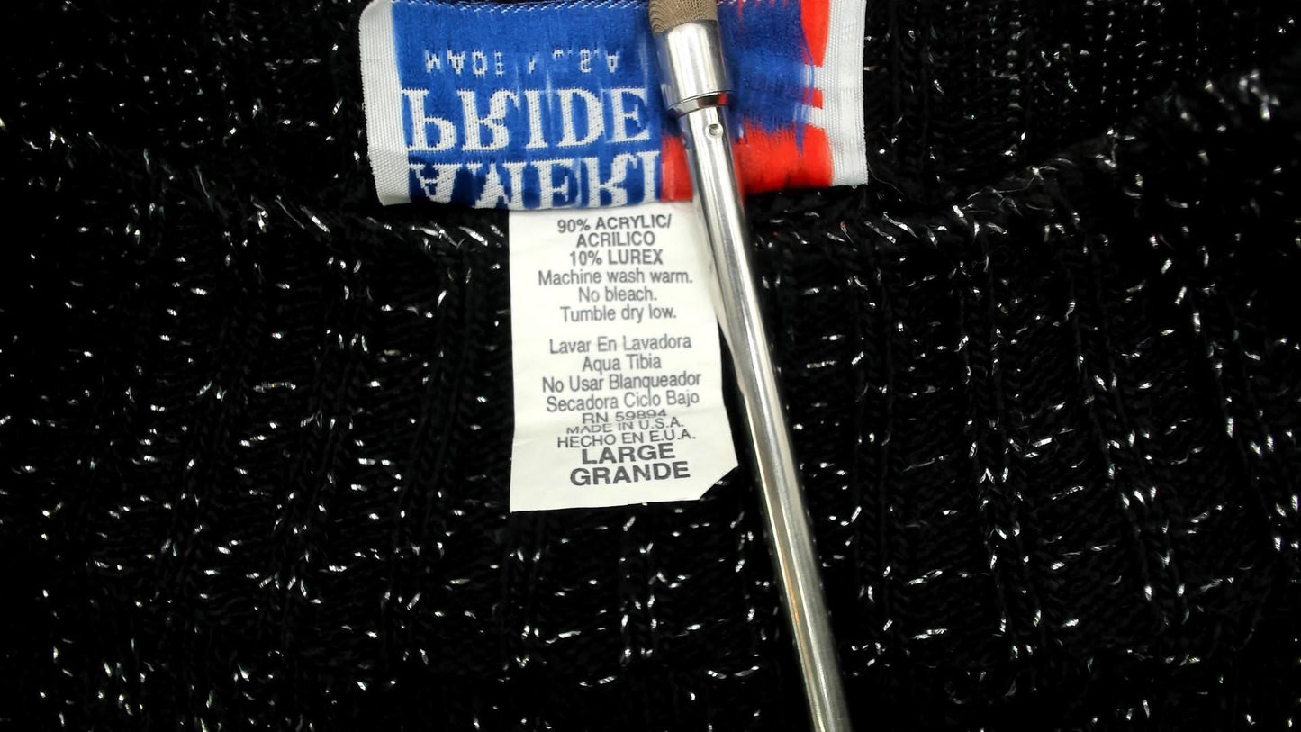 80s American Pride Black Lurex Knit Sweater Metallic Silver Tunic Large L