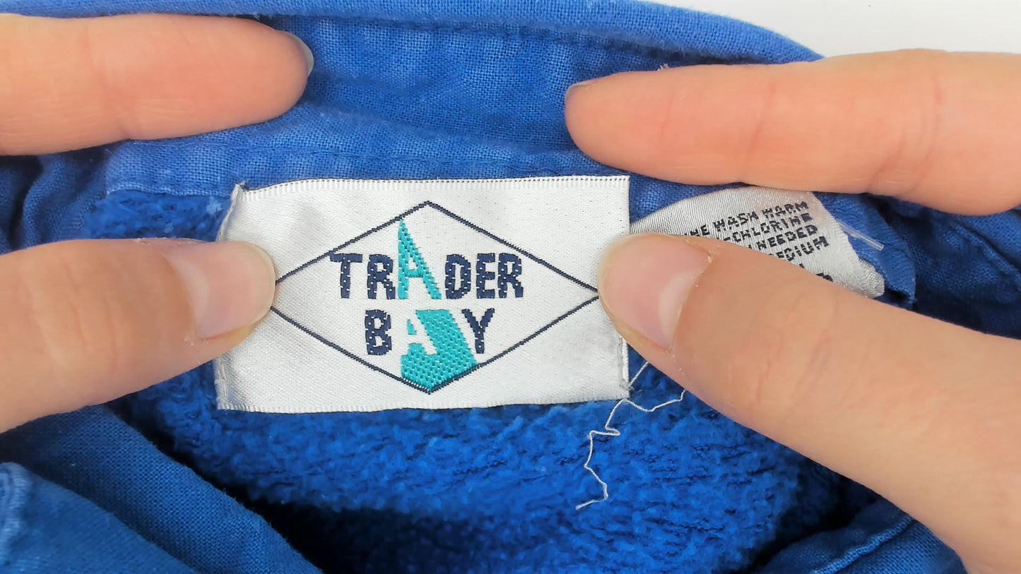 90s Trader Bay Blue Polo Sweatshirt Snap Front Fleece Lined Small S