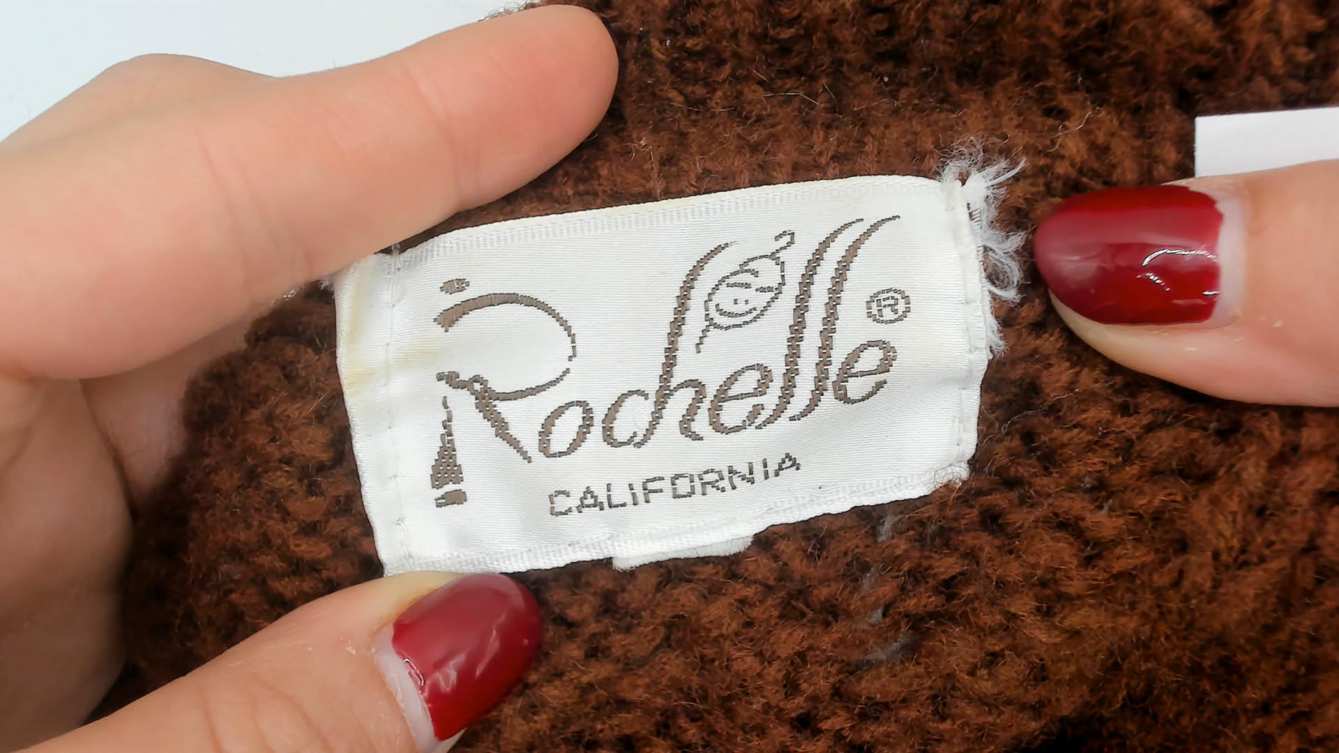70s Rochelle California Brown Cable Knit Sweater Collared Medium M