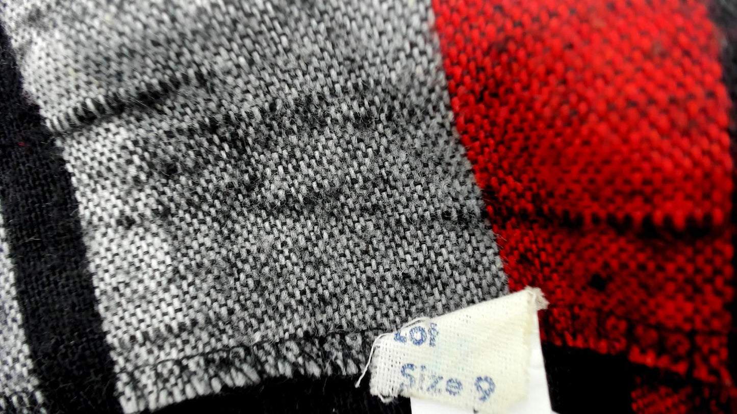 80s Vertical Stripe Midi Dress Red Black Grey Square Neck Wool Blend Medium