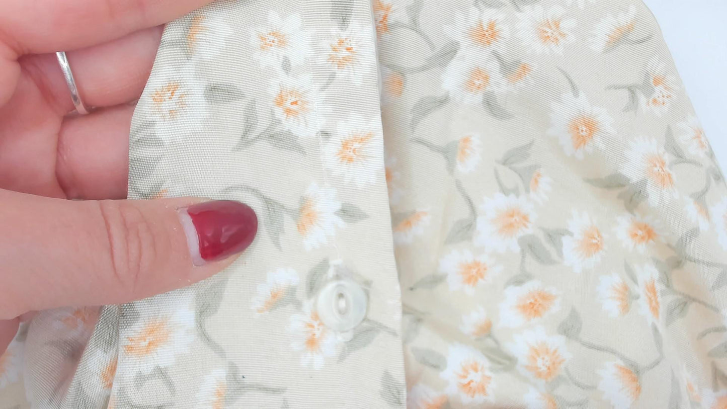 90s Daisy Floral Button-Up Shirt Beige Short Sleeve Pointed Collar Large L