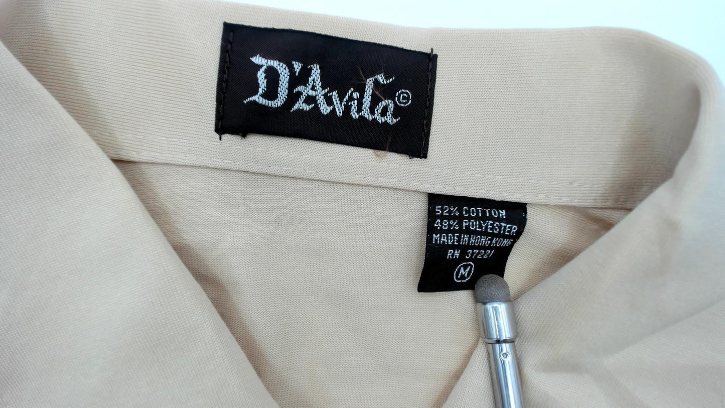 80s Davila Polo Shirt Beige Red Brown Striped Shoulder Medium