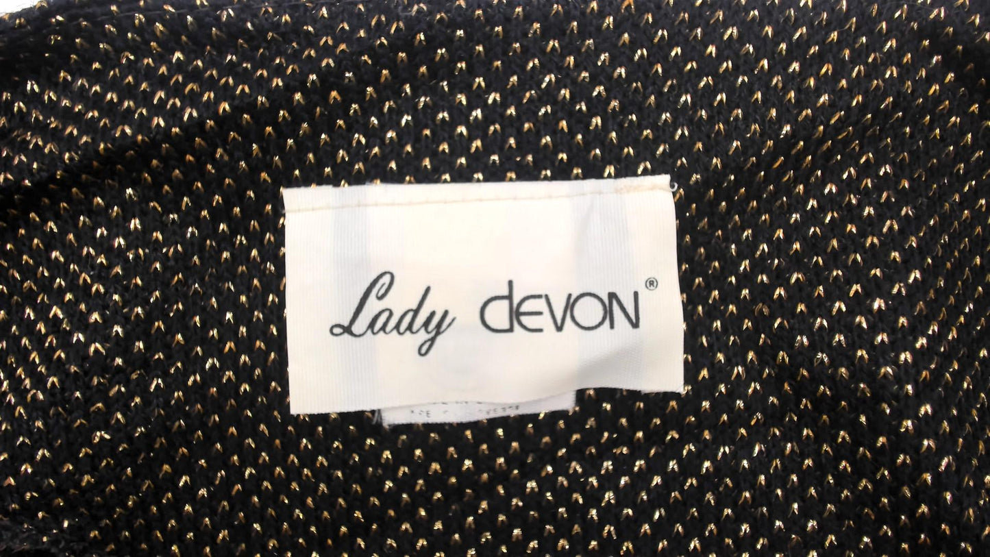 80s Lady Devon Black Gold Metallic Blazer V-Neck Open Front Medium