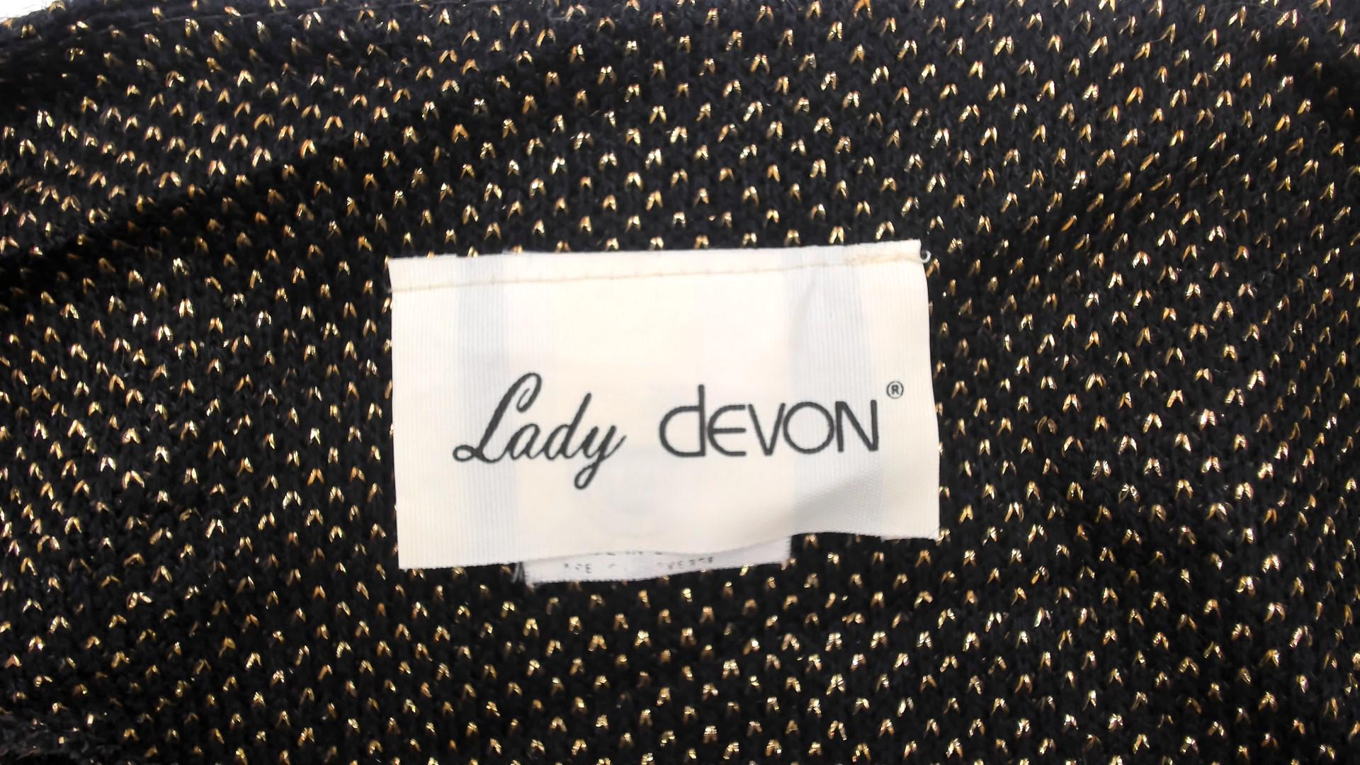 80s Lady Devon Black Gold Metallic Blazer V-Neck Open Front Medium