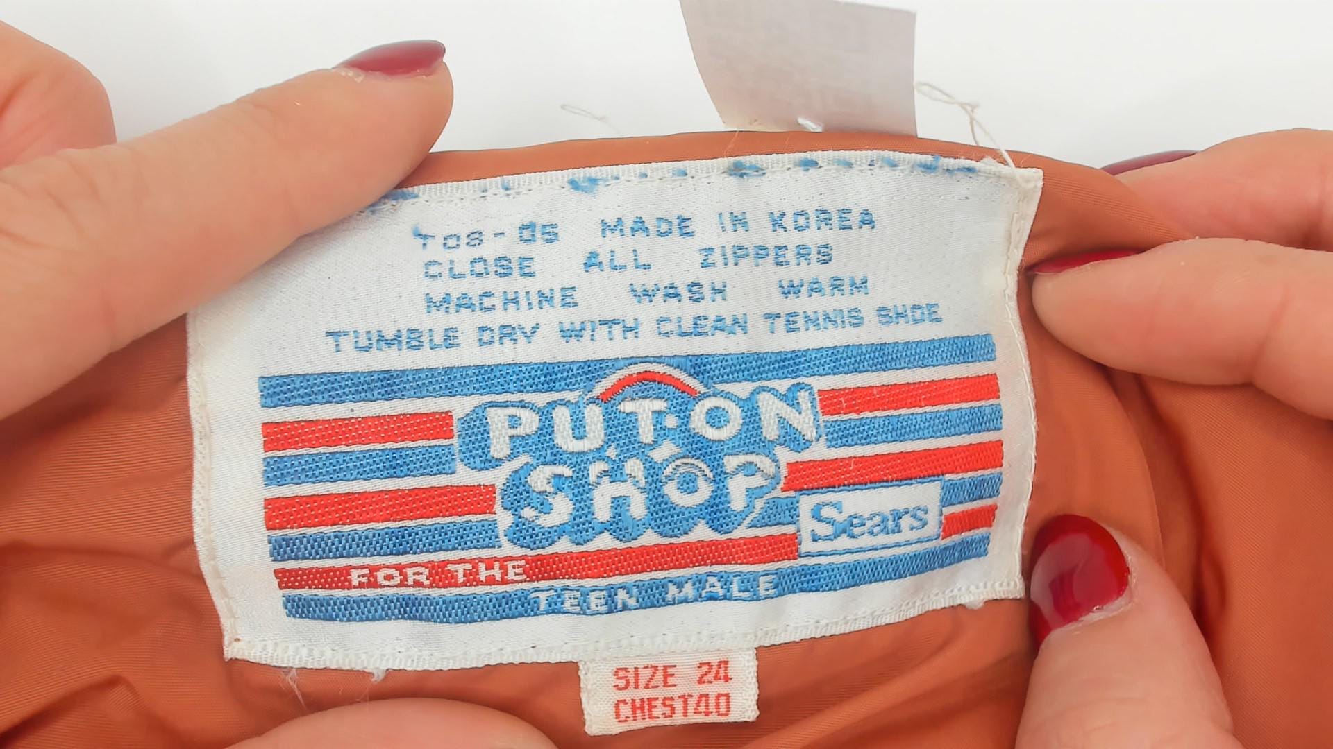 70s Put On Shop Sears Down Puffer Jacket Rust Orange Quilted Small
