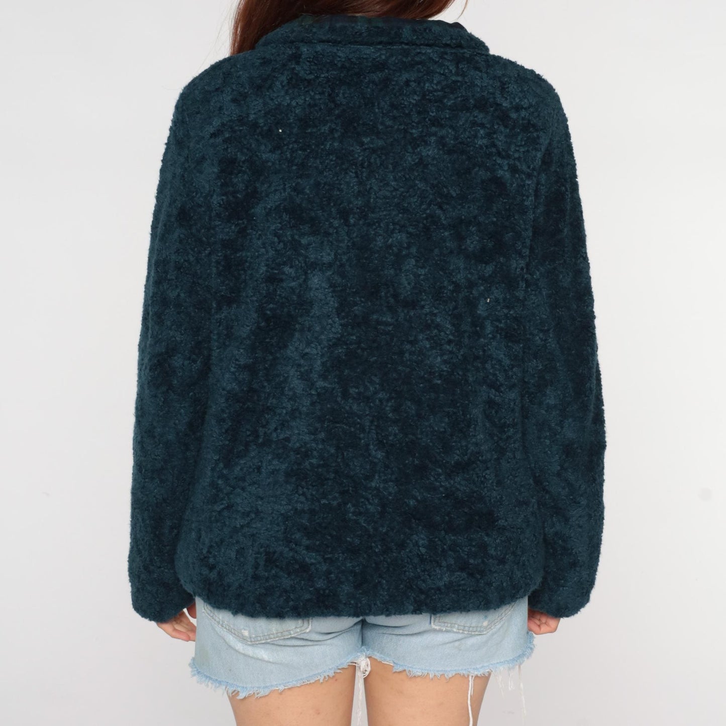 Pendleton Y2K Teal Fleece Jacket Plaid Collar Zip Large L