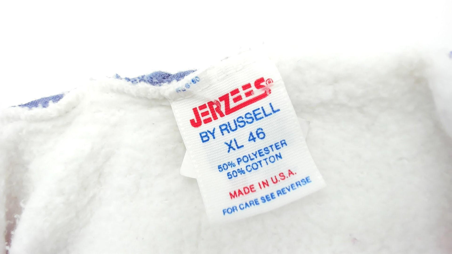 80s Jerzees Sign Language Hoodie White Blue Varsity Raglan Large