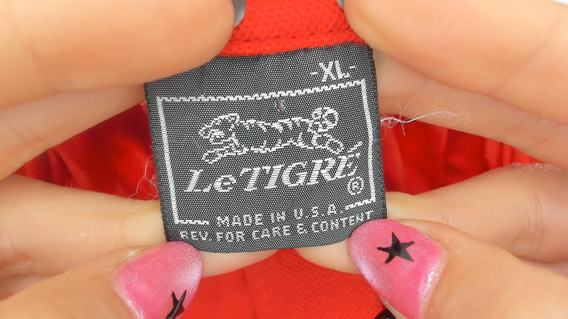 80s LeTigre Red Polo Shirt Long Sleeve Embroidered Logo Extra Large XL