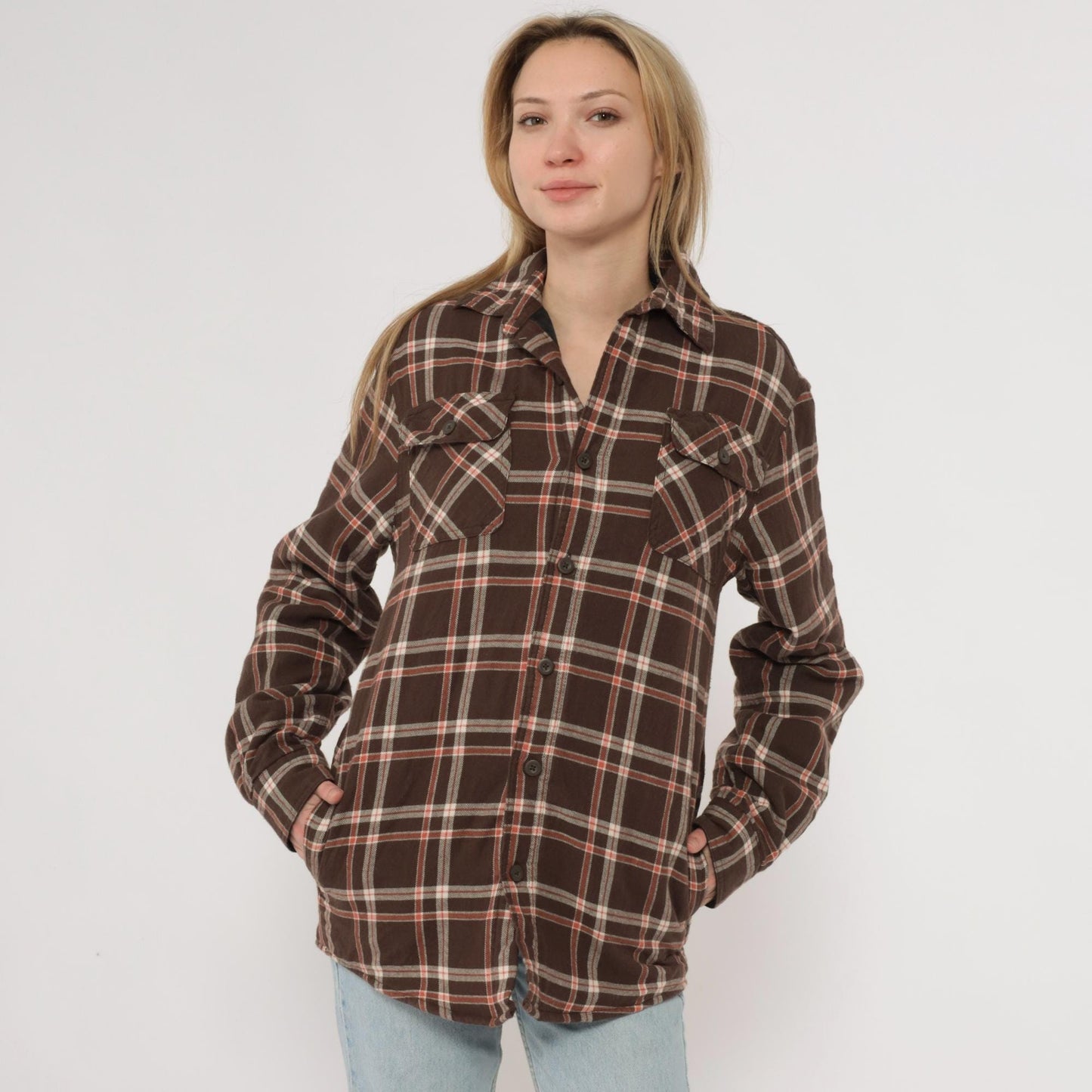 Y2K Wrangler Brown Plaid Quilted Flannel Shirt Small S