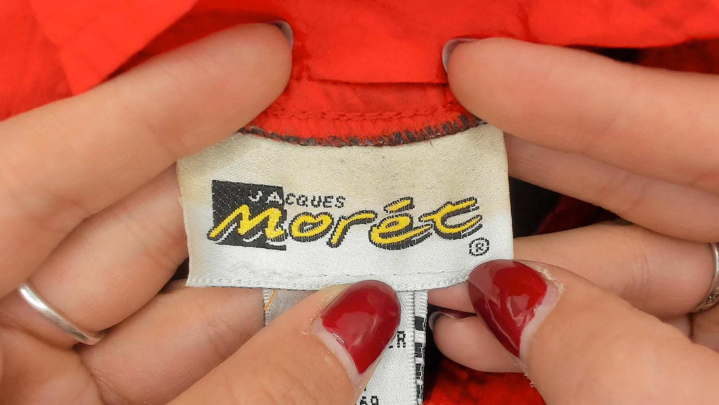 90s Jacques Moret Colorblock Fleece Pullover Grey Red Pink Quarter Zip Small
