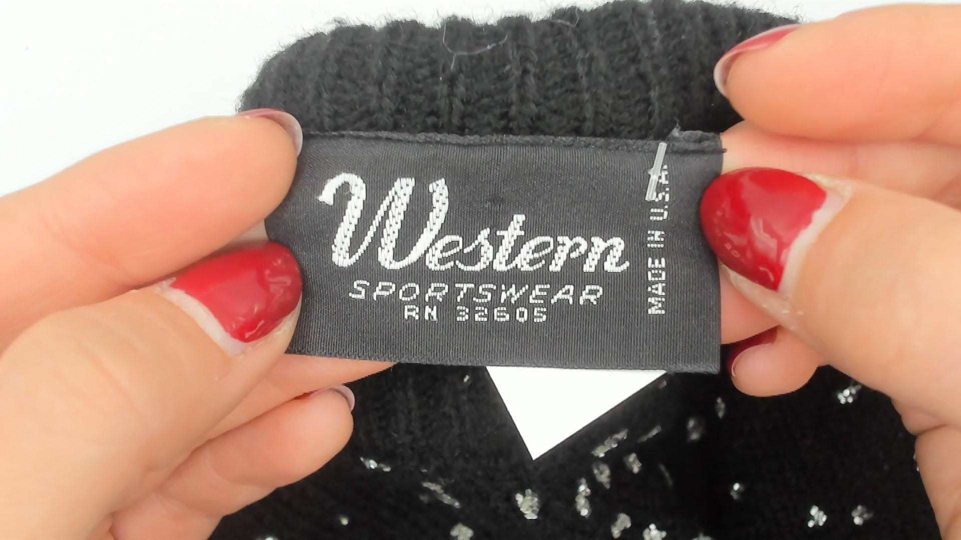 90s Western Sportswear Teddy Bear Sequin Sweater Black Small S