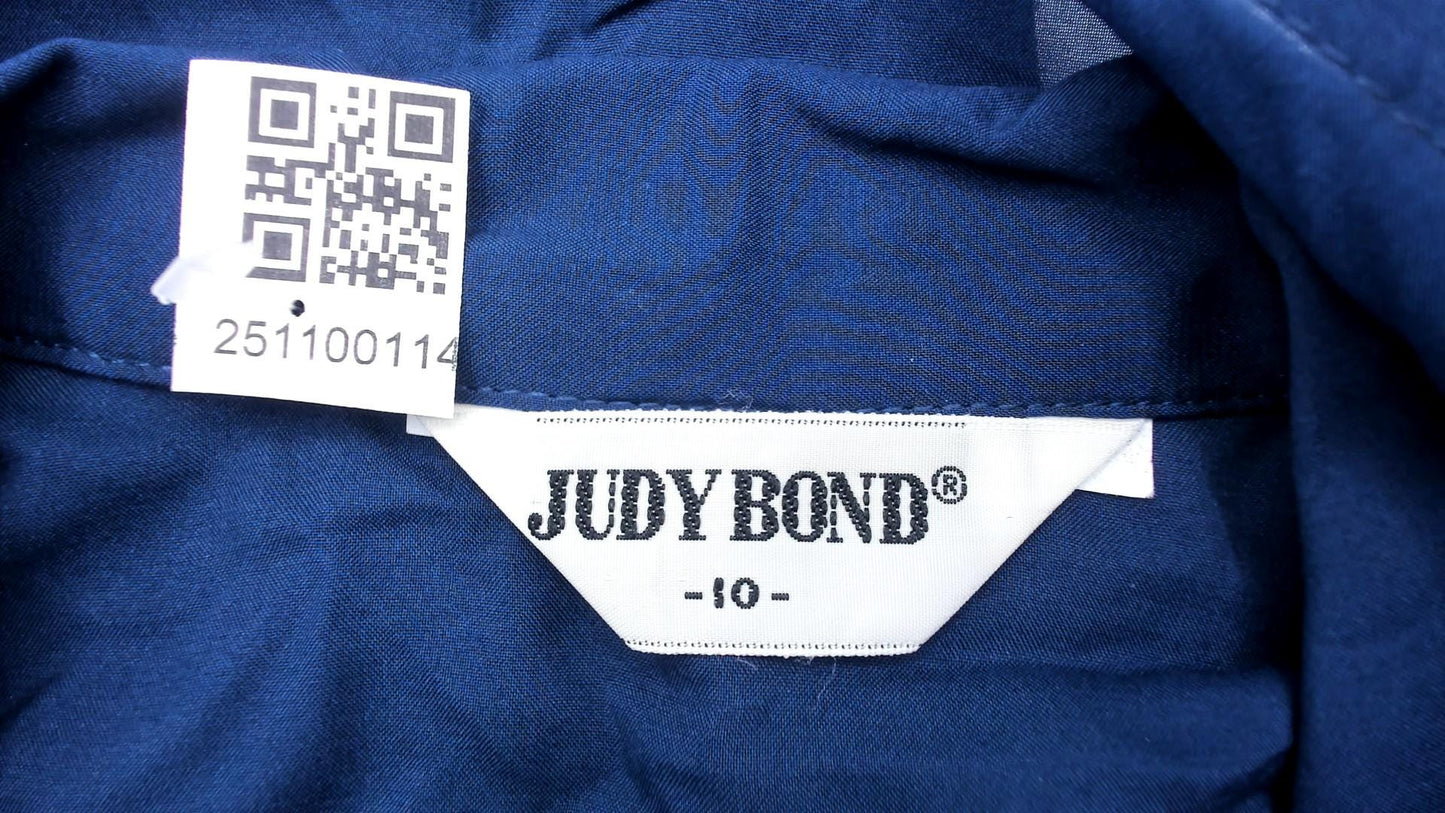 70s Judy Bond Navy Button-Up Shirt Notched Collar Long Sleeve Medium