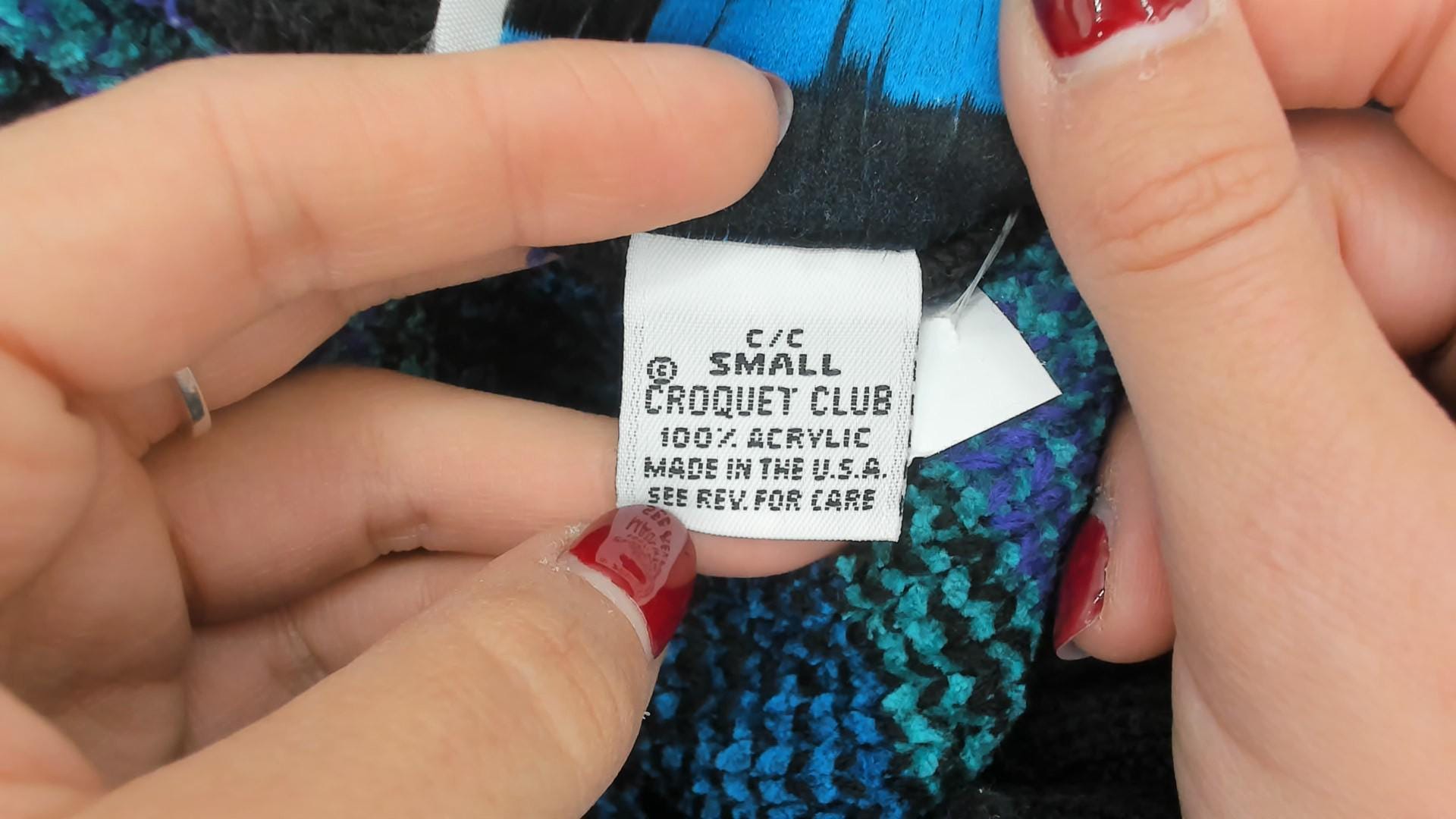 90s Fair Isle Mock Neck Sweater Purple Teal Geometric Nordic Small S
