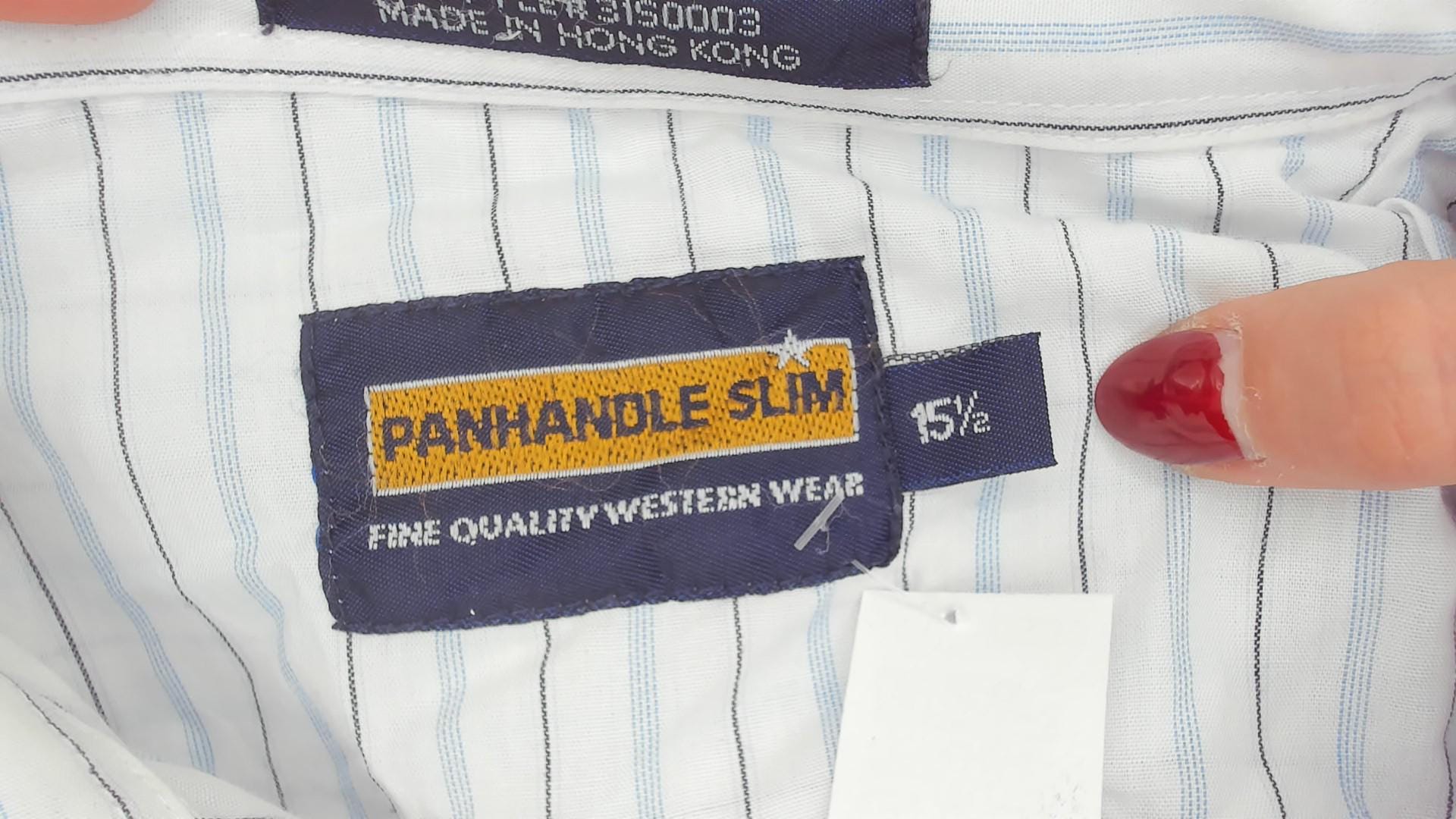 80s Panhandle Slim Western Shirt Blue Pinstripe Short Sleeve Large
