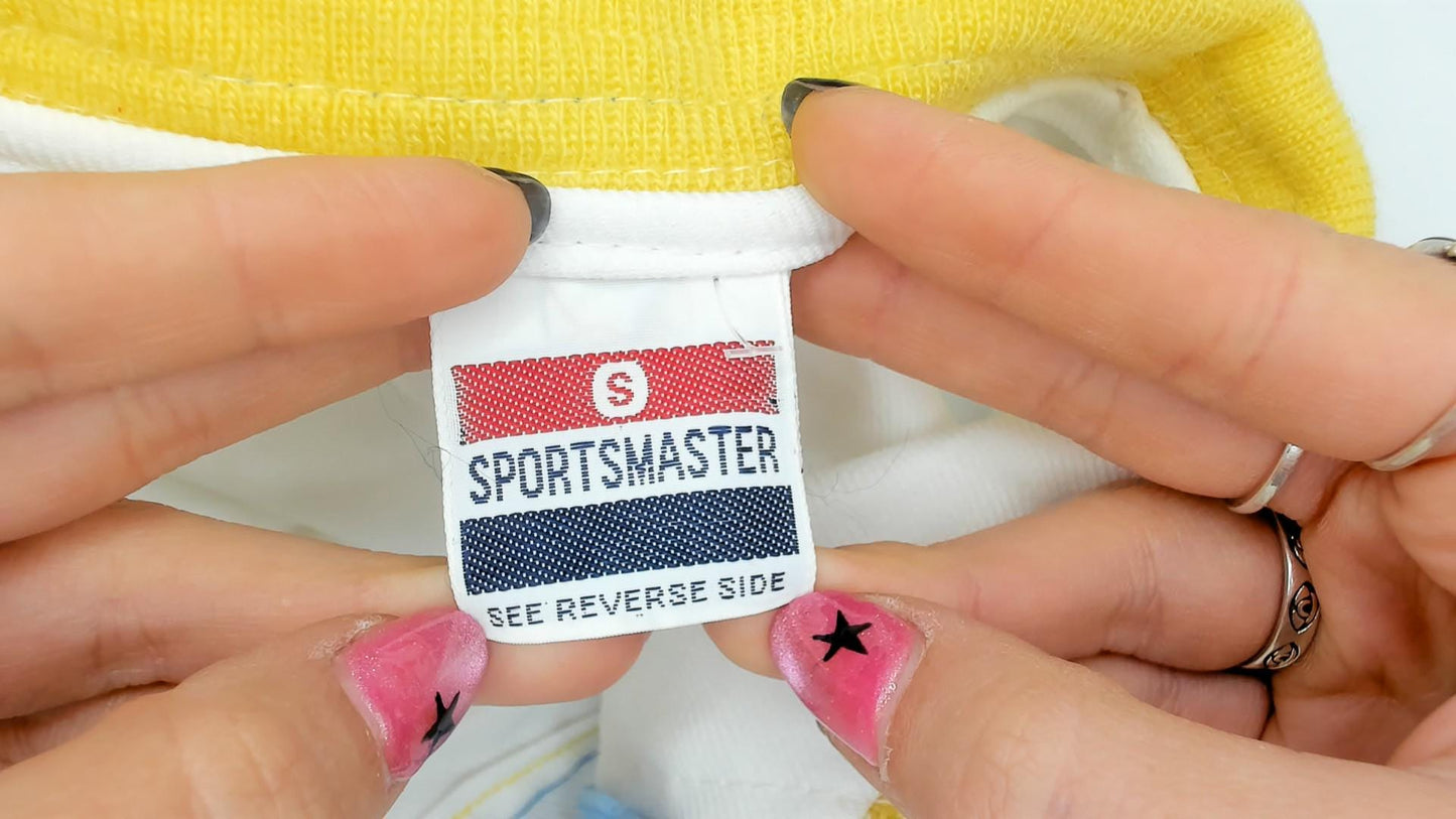 80s Sportsmaster Track Jacket White Windbreaker Blue Yellow Stripe Small