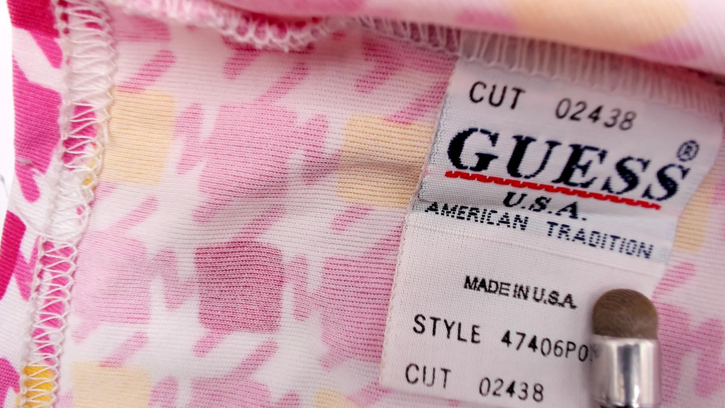 90s Guess Geometric Square Print Button Blouse Pink Yellow Small S