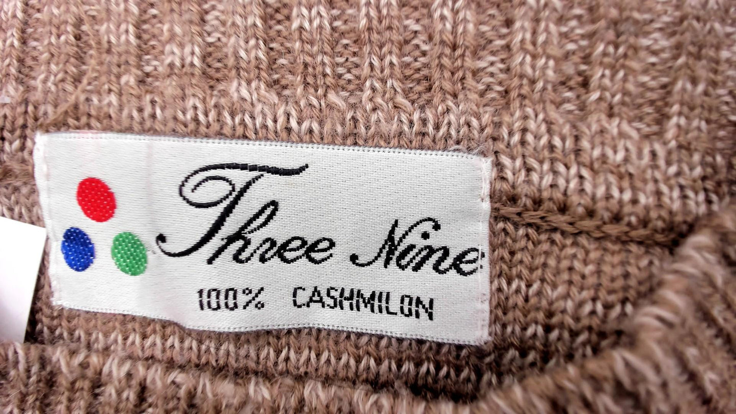 90s Color Block Striped Knit Sweater Brown Tan Fringe Hem Medium M