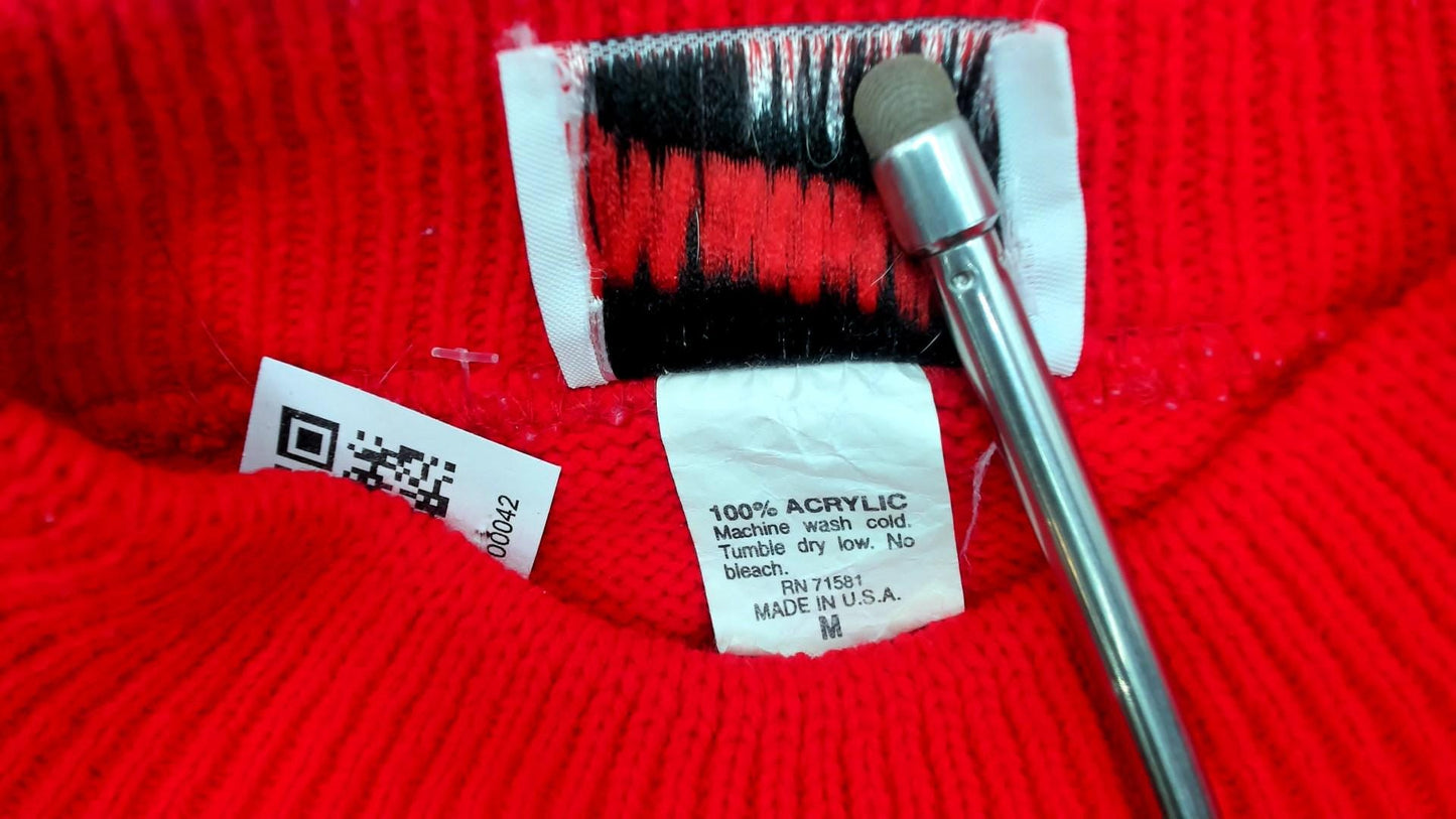 80s Mathias Coral Red Cable Knit Mock Neck Sweater Medium M