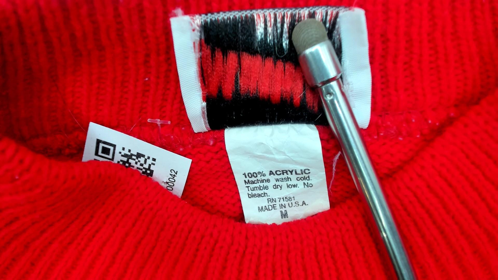 80s Mathias Coral Red Cable Knit Mock Neck Sweater Medium M