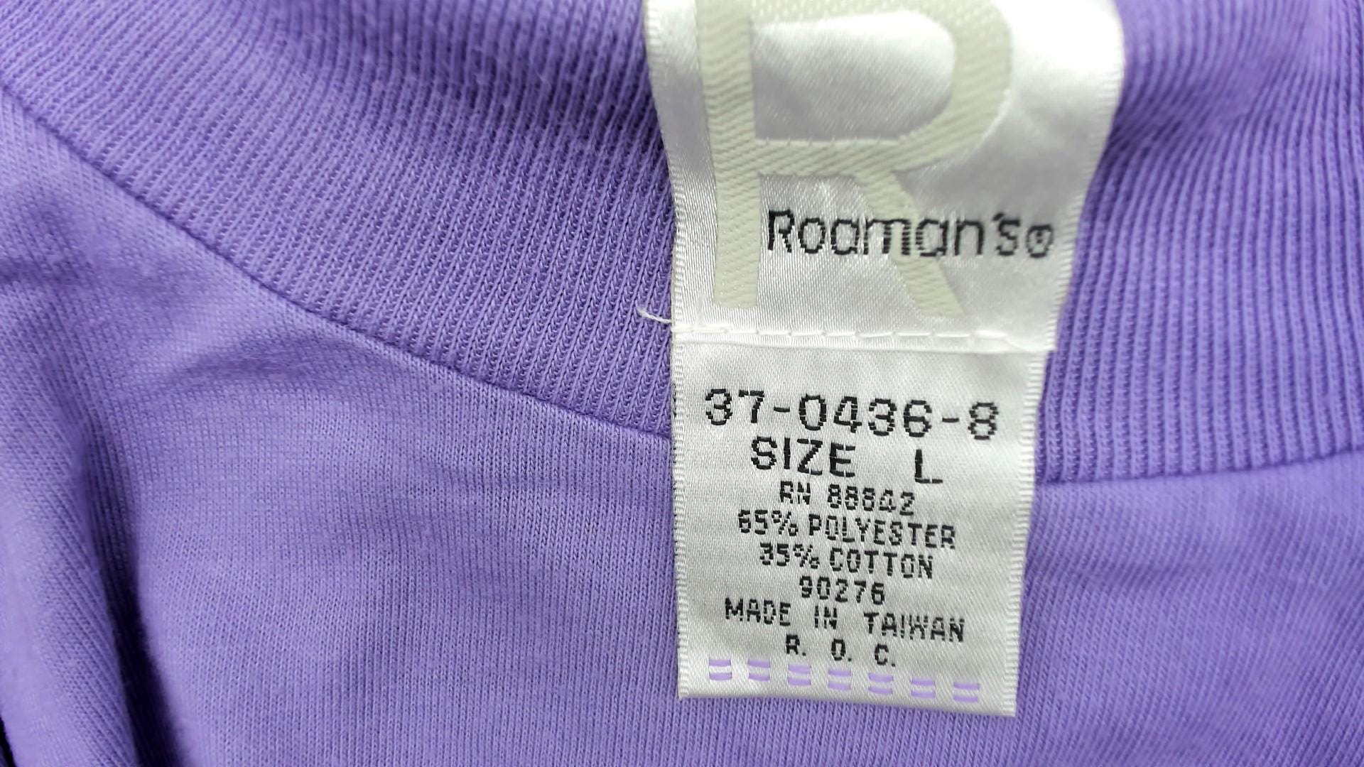 90s Roamans Lavender Mock Turtleneck Short Sleeve Cotton Top Large