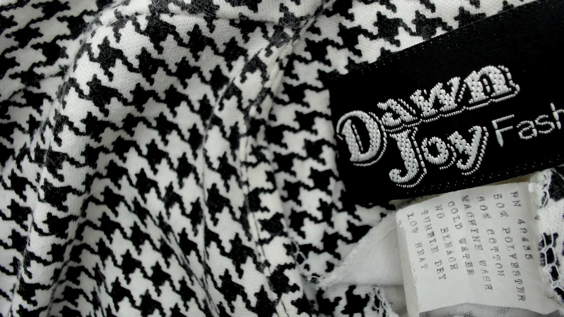 80s Houndstooth Mini Dress Black White Peplum Three Quarter Sleeve Small S