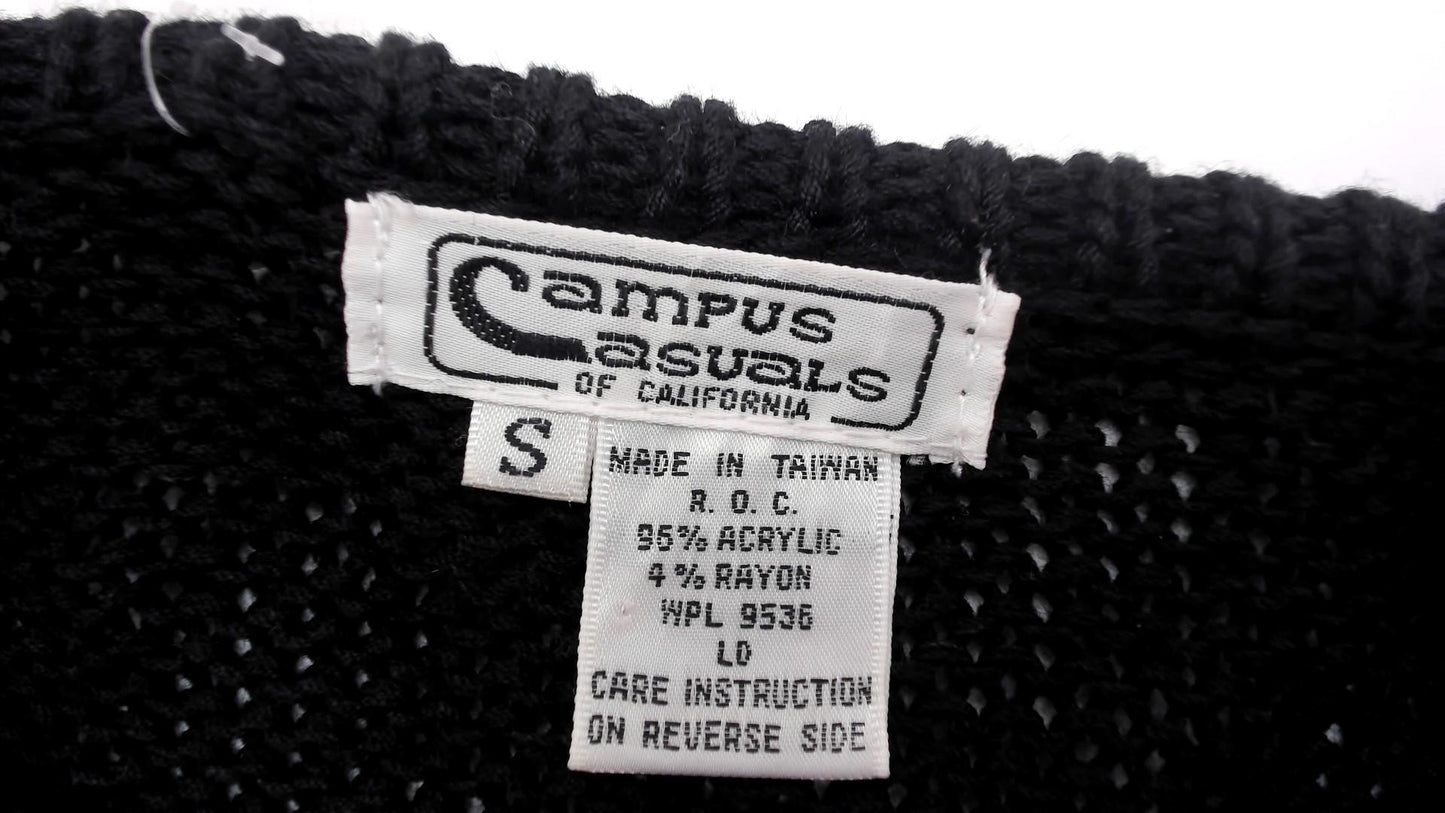90s Campus Casuals Knit Top Black White Striped Crew Pullover Small S
