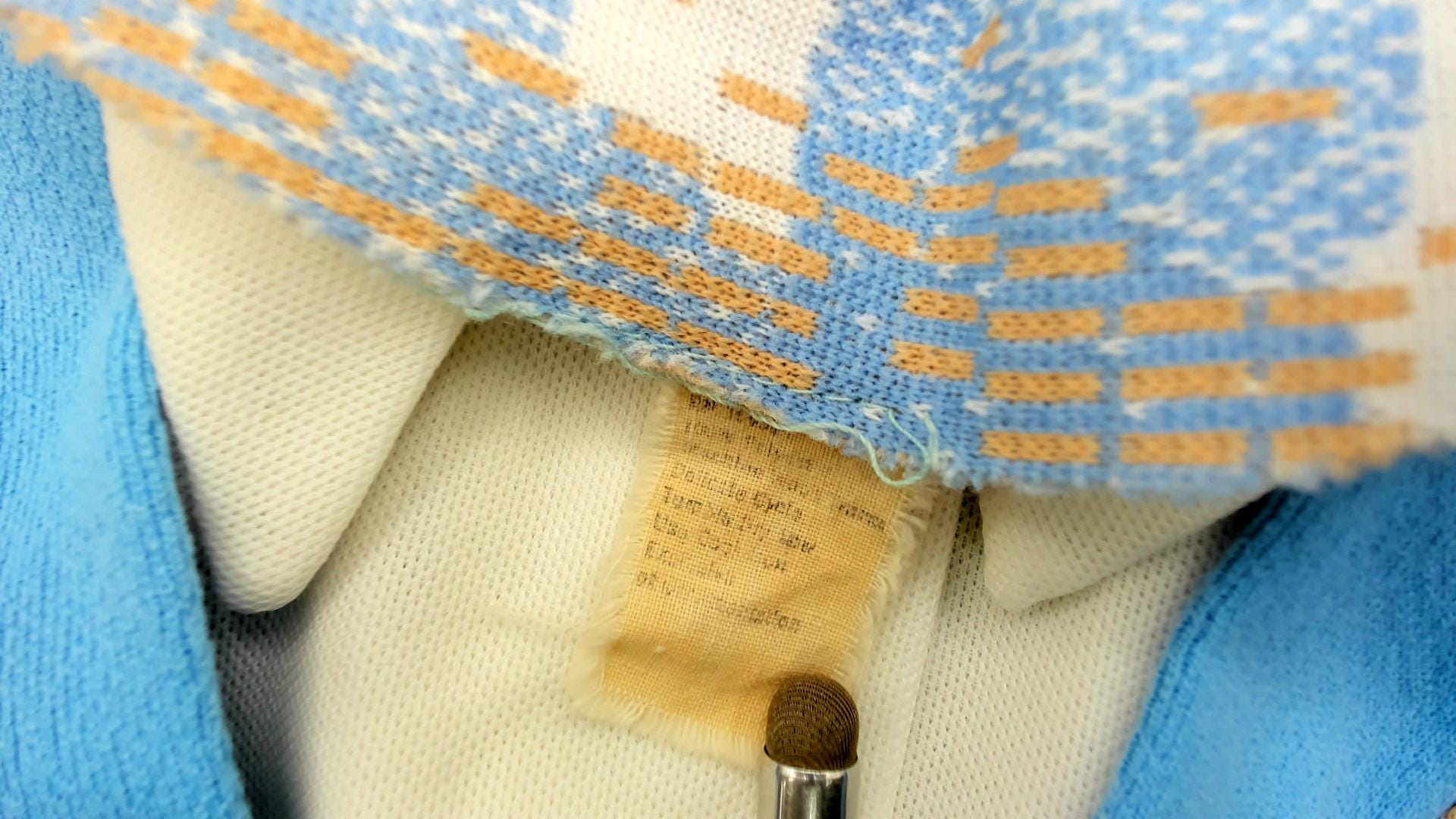 70s Geometric Pixelated Blazer Blue Cream Tan Notched Collar Cropped Medium