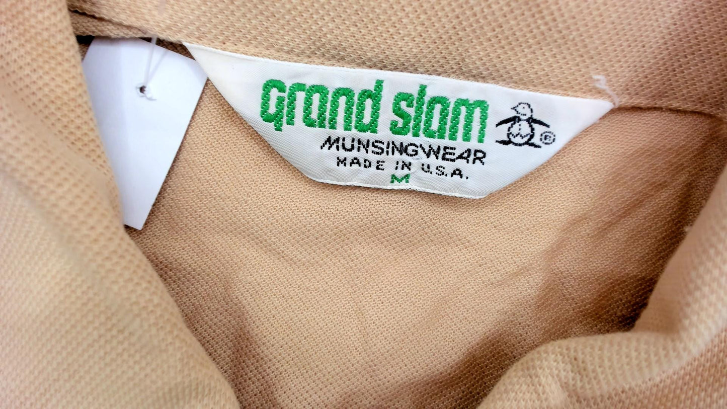 80s Grand Slam Munsingwear Polo Shirt Pale Yellow Brown Piping Medium