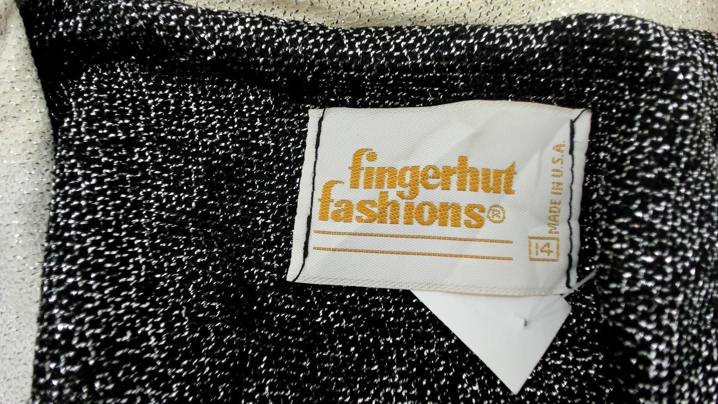 70s Fingerhut Fashions Metallic Blazer Silver White Collar Tuxedo Medium M