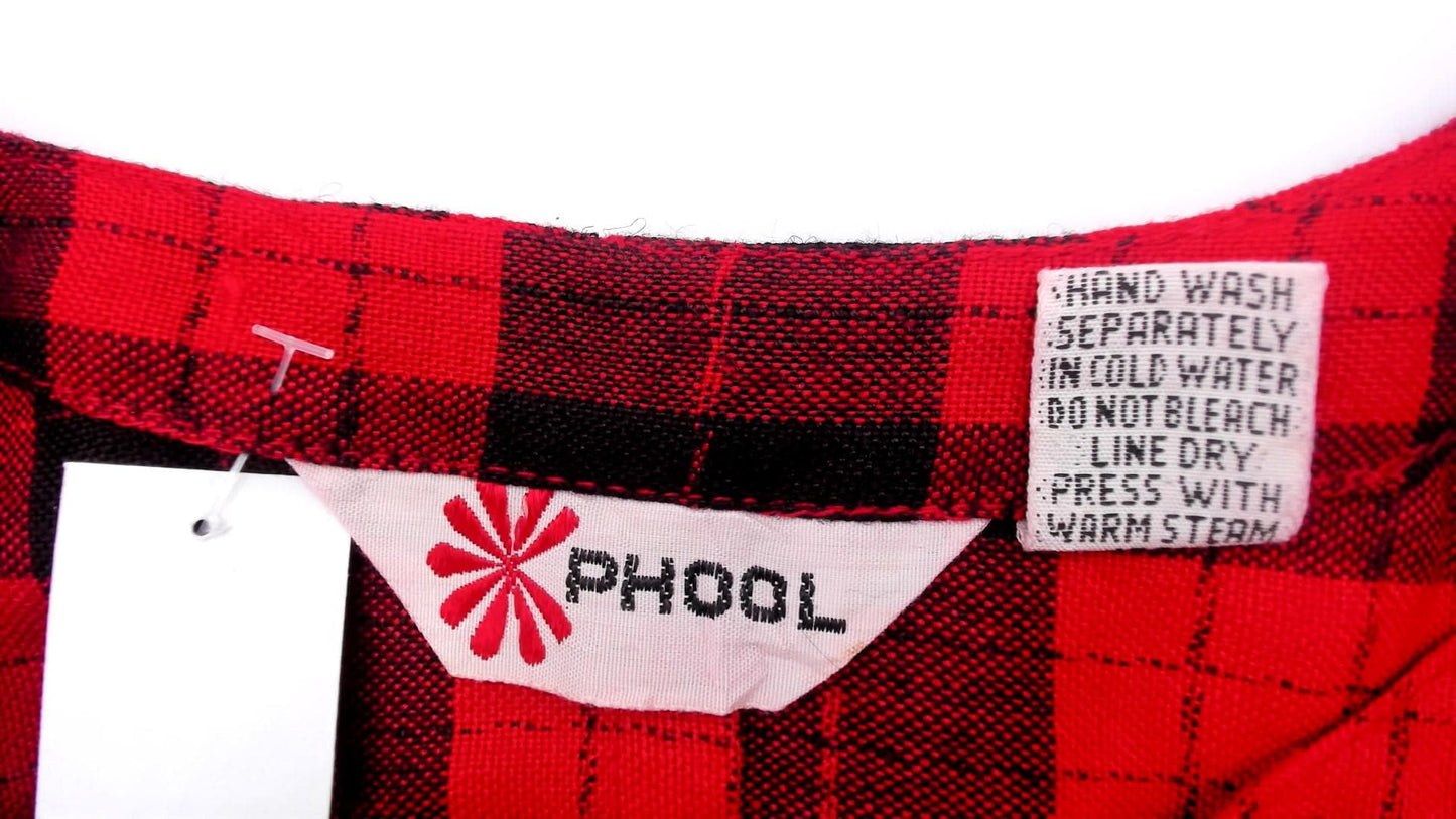 90s Phool Buffalo Plaid Maxi Dress Red Black Check Button Front Medium M