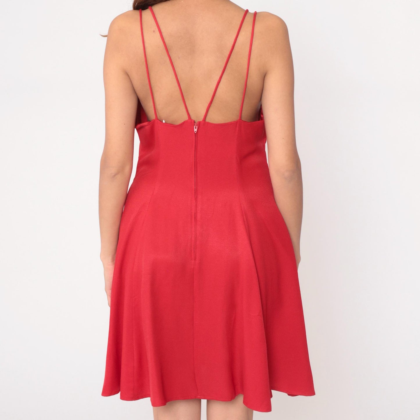 90s Red Mini Dress Sweetheart Neckline Rhinestone Filigree Ltd Medium M