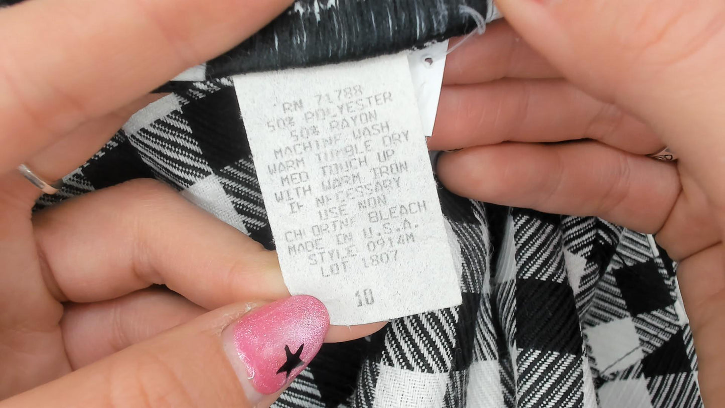 90s Kenneth Mitchell Black White Gingham Blazer Notched Collar Medium