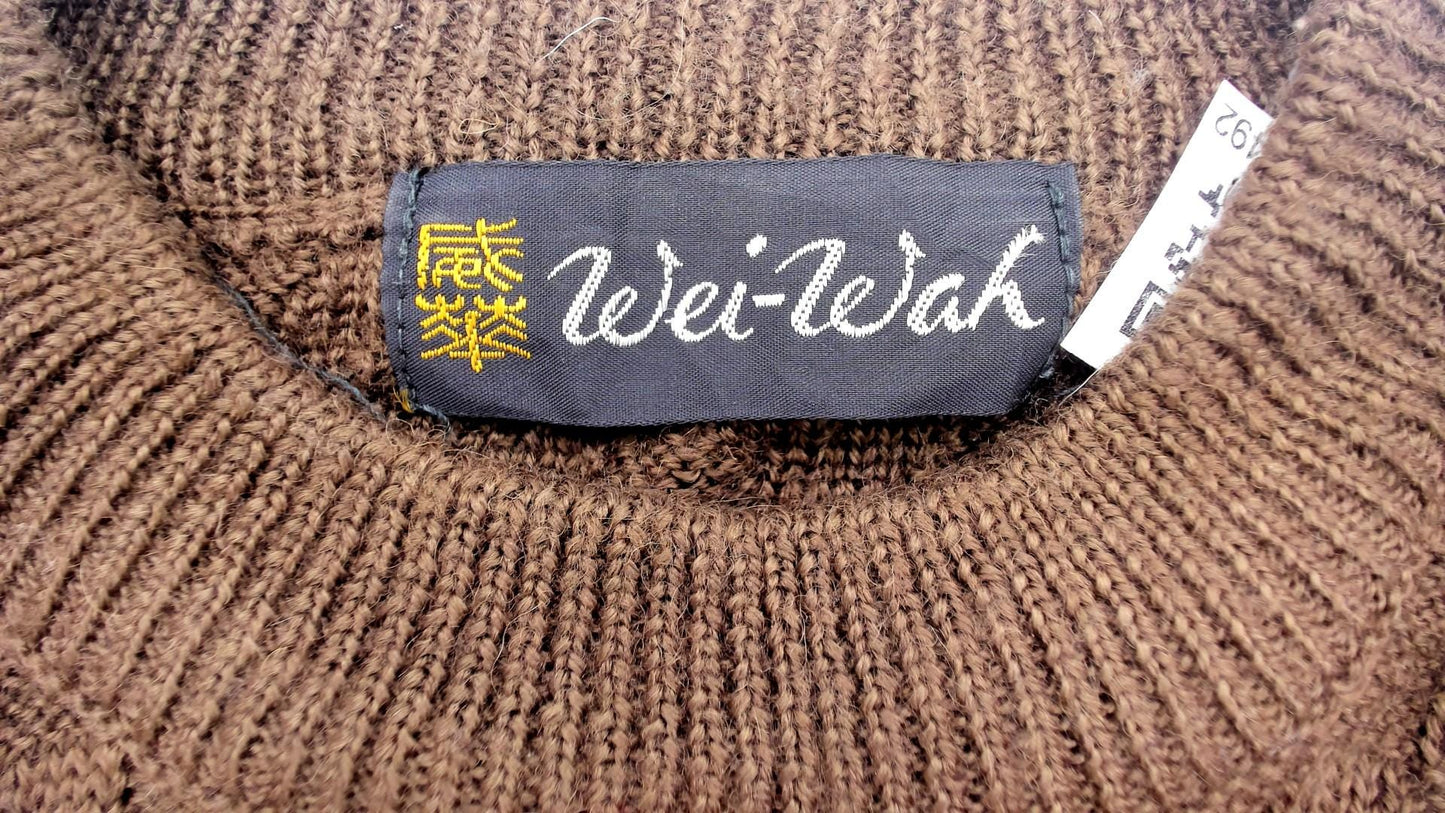 90s Wei Wah Brown Cable Knit Crewneck Pullover Sweater Large L
