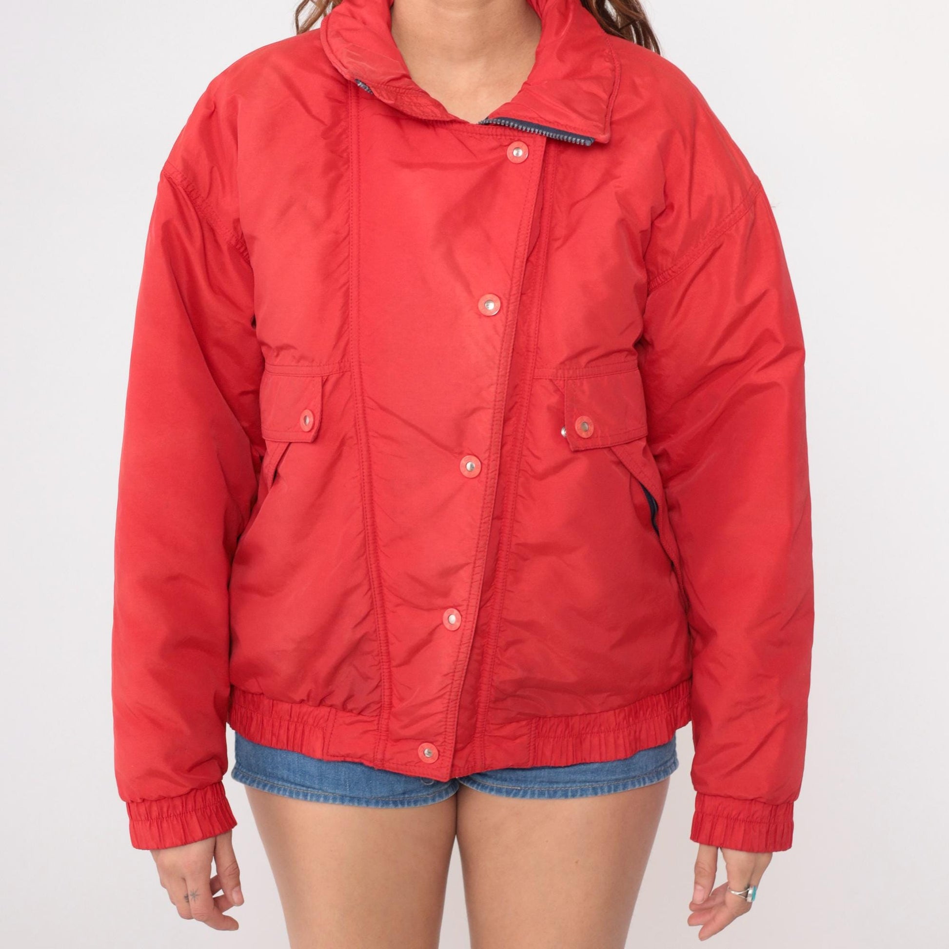 80s CB Sports Red Ski Jacket Quilted Bomber Windbreaker Medium M