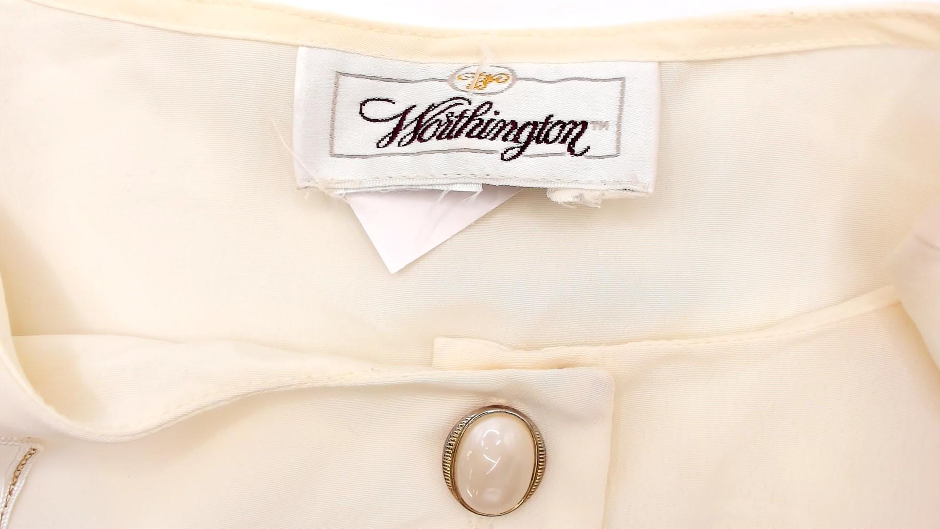 90s Worthington Cream Embroidered Blouse Long Sleeve Button Front Large L