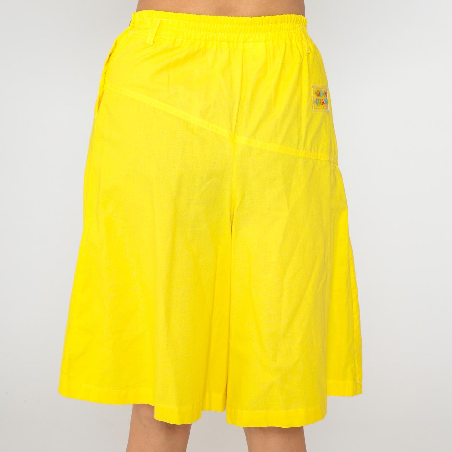 90s Video Grant Yellow Cotton Shorts High Waist A-Line Pockets Large L
