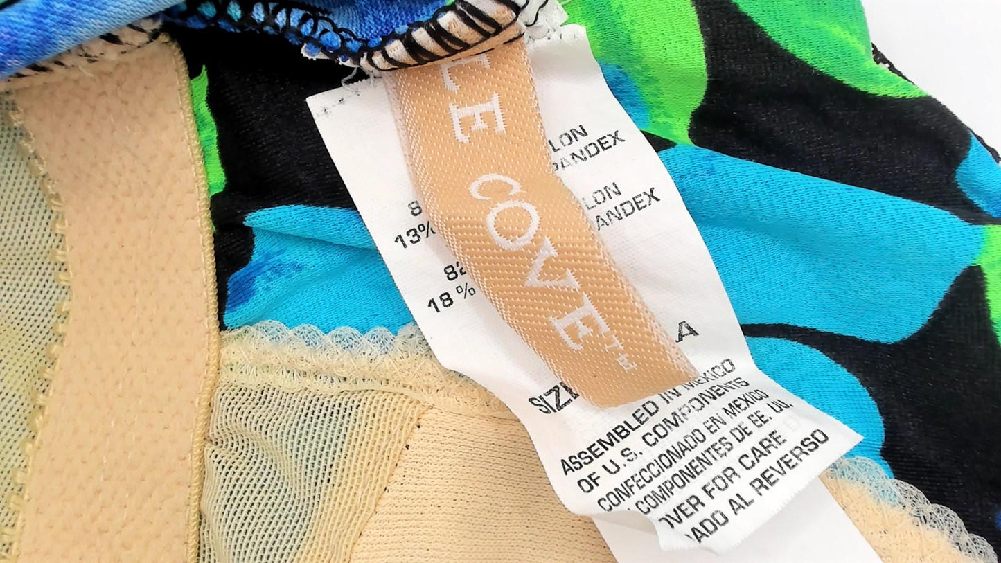 90s Le Cove Floral One-Piece Swimsuit Blue Green Black Tank Medium