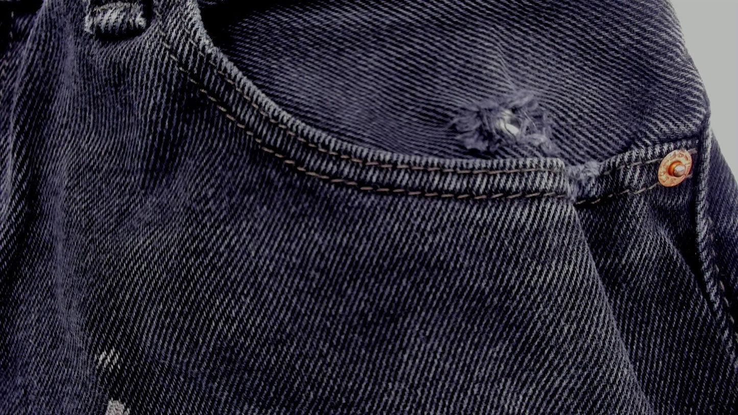 Y2K Levi's 517 Black Denim Jeans Straight Leg Distressed Raw Hem Medium M