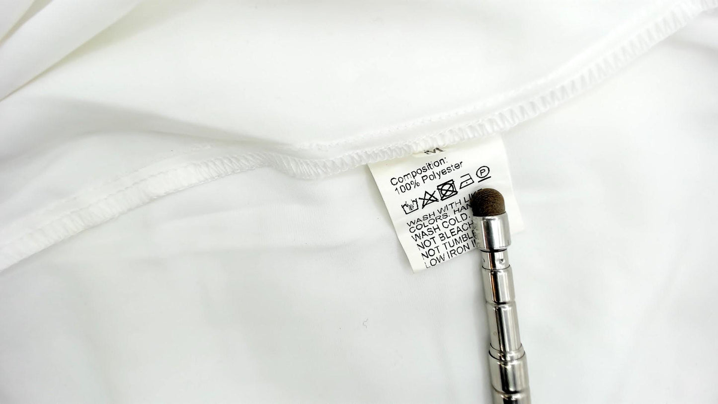 90s White Feather Trim Blouse Notched Collar Button-Up Long Sleeve Medium