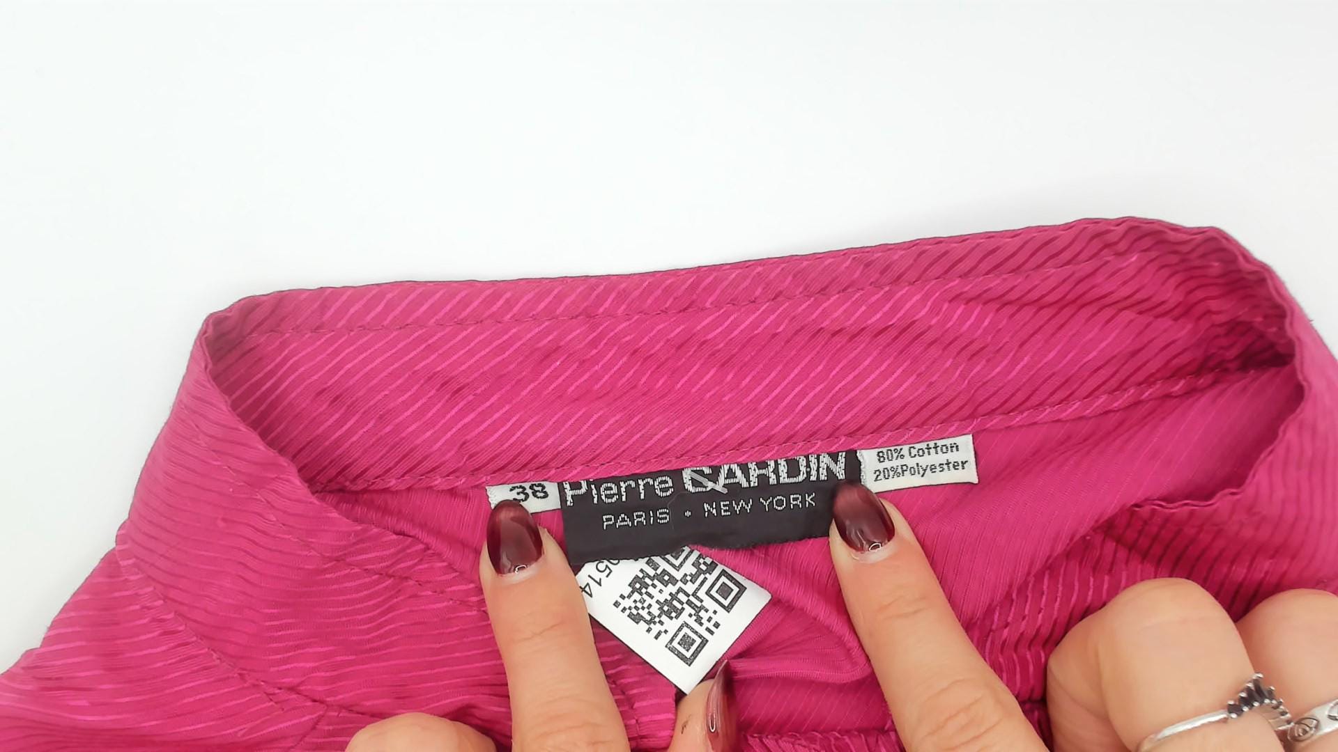 80s Pierre Cardin Magenta Button Blouse Diagonal Stripe Long Sleeve Extra Large