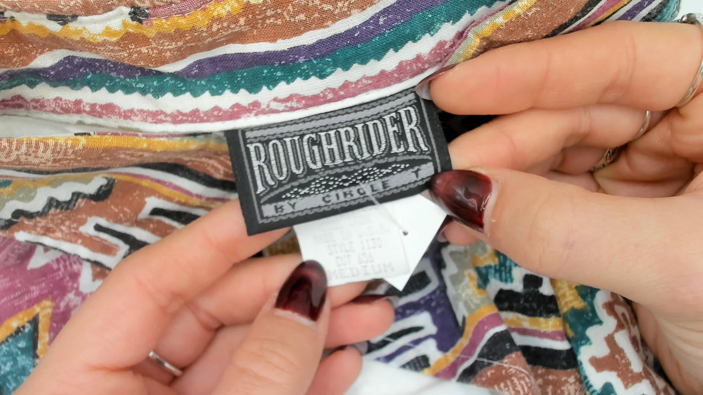 90s Rough Rider Western Shirt Southwestern Geometric Print Cotton Medium