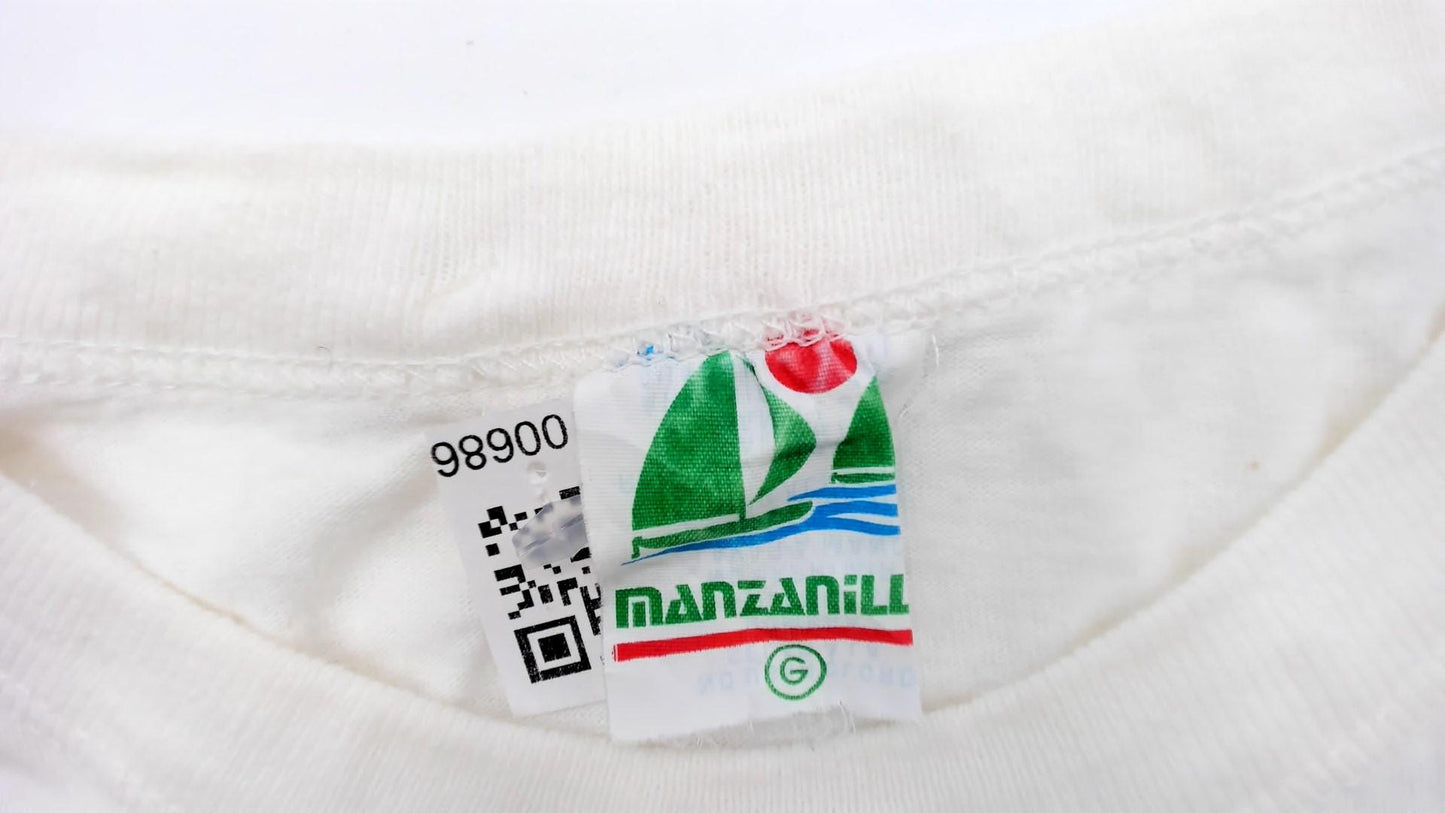 90s Mazatlan Mexico Embroidered White Cotton Shift Dress Large